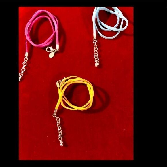 3-Premier Designs Leather Cord Necklaces- light blue-pink-yellow - Picture 1 of 4